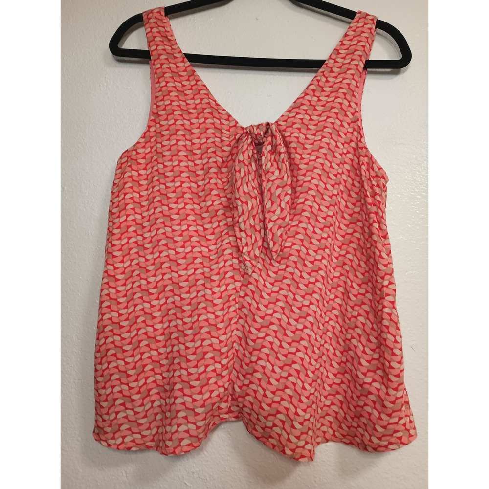 Maeve Anthropologie Verana Pink Red Tie Front Tank Top Women Small Coastal Chic